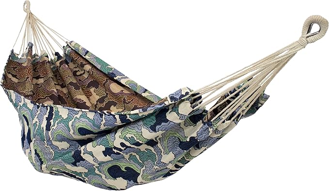 Sunnydaze Jacquard Double Hammock - Large 2-Person Hammock for Outdoors - White-Capped Waves