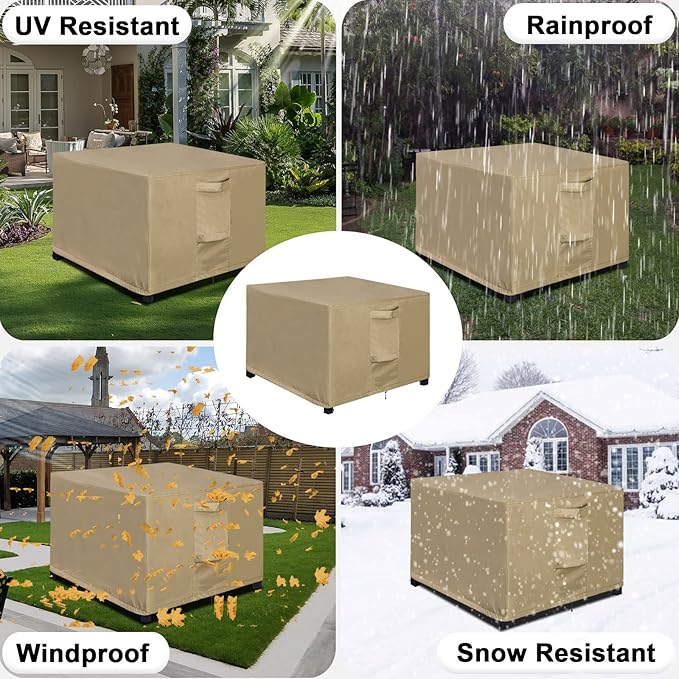 OutdoorLines Outdoor Waterproof Patio Ottoman Covers - Square UV-Proof Patio Side Table Cover Windproof Heavy-Duty Furniture Covering Protector 28L x 28W x 17H Inch, Camel