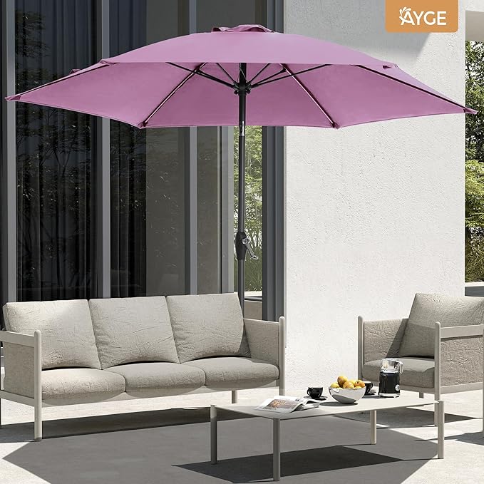 Ayge 7.5FT Large Outdoor Patio Umbrella Market Table Umbrella-UV Resistant, Easy Push Button Tilt and Crank, 6 Sturdy Fiberglass Ribs Heavy-Duty Pool Umbrella for Deck, Backyard,Garden, Yard,Purple