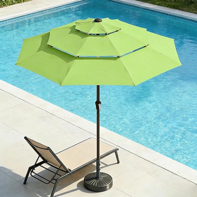 10ft 3 Tier Patio Umbrella, Outdoor Market Table Umbrella with UPF 50+ Vented Canopy, 8 Sturdy Ribs, Easy Push Button Tilt and Crank, Windproof for Deck, Pool, Backyard and Garden