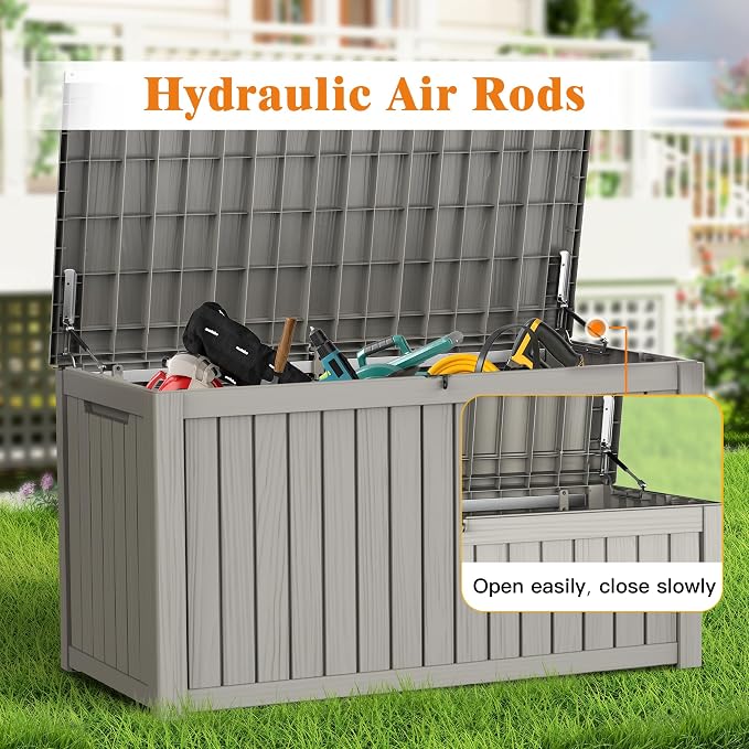 Outdoor Extra Large Storage Cabinet Deck Box, 200 Gallon Heavy Duty Deck Boxes, Weatherproof & UV-Resistant Lockable Patio Storage Cabinet for Garden Tools, Patio Furniture,