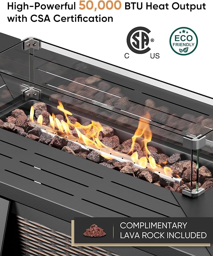 HUMMUH Patio Furniture Set -10 Piece Outdoor Furniture Set with Fire Pit Swivel Rocker Chairs for Porch,Backyard,Poolside