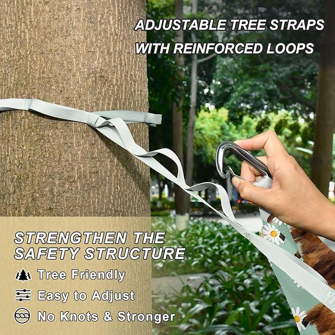 Camping Hammock Outdoor Hammocks for Outside Cow Bison Daisy Flowers Beach Trees Portable Lightweight with Pockets Tree Straps Indoor