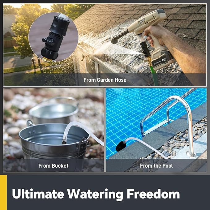 Cordless Pressure Washer, 880 PSI Portable Imapct Power Washer, 4.0Ah Battery Powered with Dual Water Source, 6-in-1 Nozzle, 16ft Detachable Hose (RG006)