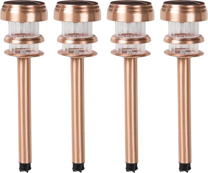 Outdoor Solar Lights - 4-Pack Stainless-Steel LED Lights for Gardens, Pathways, and Patios - Weather-Resistant Stake Lighting by Pure Garden (Copper)
