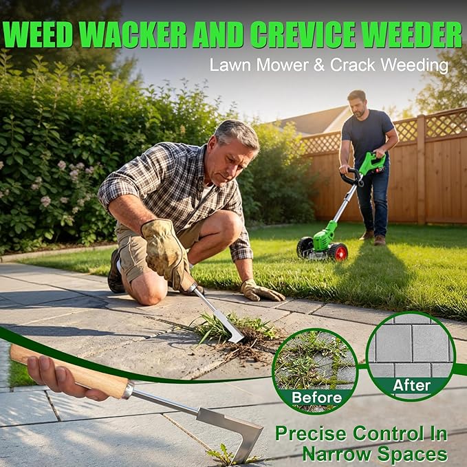 Electric Weed Wacker Cordless Eater, 21V No String Trimmer Battery Powered,3 In 1 Lightweight Grass Trimmer/Brush Cutter/Edger with Wheels and Metal Blade, Stringless Weed Trimmer for Lawn Yard Garden