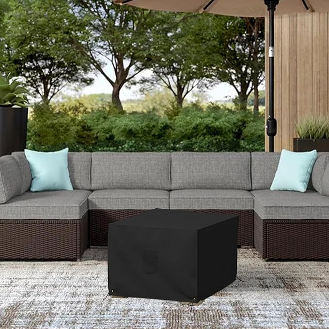 Covers & All Outdoor Ottoman Cover, 12 Oz PVC Polyester, Waterproof Ottoman Slipcover Resists Tear and UV, Square Patio Furniture Covers for Indoor/Outdoor Use (30" L x 30" W x 18" H, Blue)