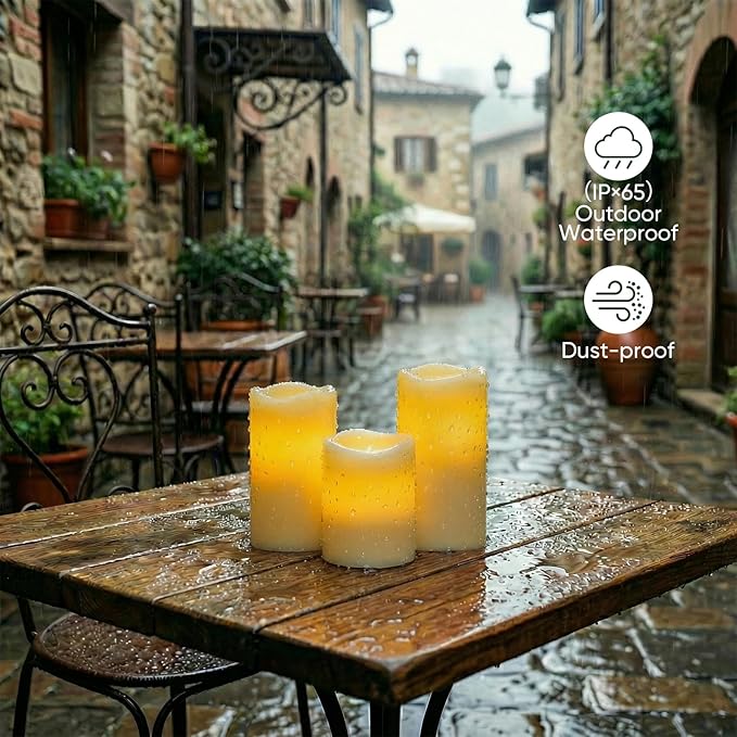 Amagic Waterproof Outdoor Flameless Candles with Timer, Battery Operated Candles with Remote Control, Electric LED Pillar Candle for Outside Patio, Garden, Wedding Decor, D3 x H4 5" 6", Set of 9