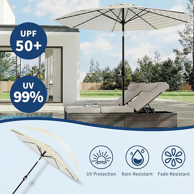 Garvee 10FT Patio Umbrella - Outdoor Table Umbrella with Smooth Crank Lift, Push Button Tilt and 8 Sturdy Ribs - Market Umbrella UV Protection Waterproof for Pool, Deck, Yard, Garden