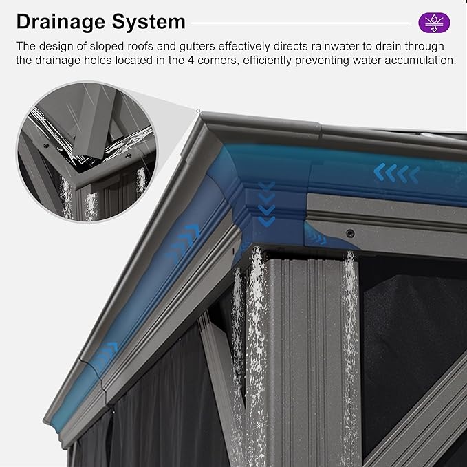 PURPLE LEAF 14' x 20' Patio Hardtop Gazebo Metal Roof Heavy Duty Wind Resistance Outdoor Permanent Large Pavilion Gazebo for Patio Deck and Garden, Netting and Curtains Included, Light Grey