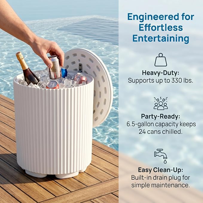 Zapdos Outdoor Cooler Side Table, Portable Ice Chest Side Table, 16.65in Gallon Patio Ice Bucket, 330lbs Capacity