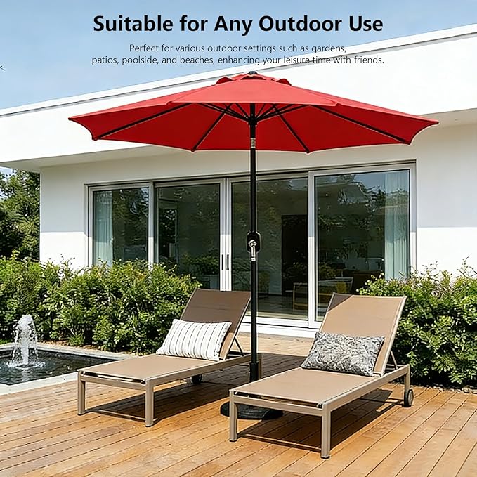9FT Patio Umbrella Outdoor Table Market Umbrella with Push Button Tilt & Crank, 8 Sturdy Ribs Waterproof UV Protection Fade-Resistant for Garden, Deck, Backyard, Pool