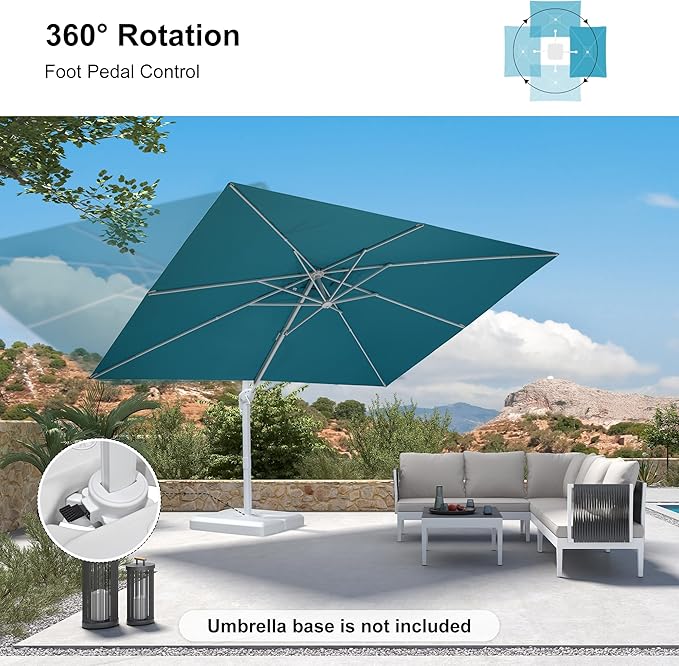 PURPLE LEAF 9' × 11.5' White Patio Umbrella Cantilever Outdoor Umbrella Aluminum Offset Square Umbrella Windproof with 360° Rotation for Deck Pool Garden, Turquoise