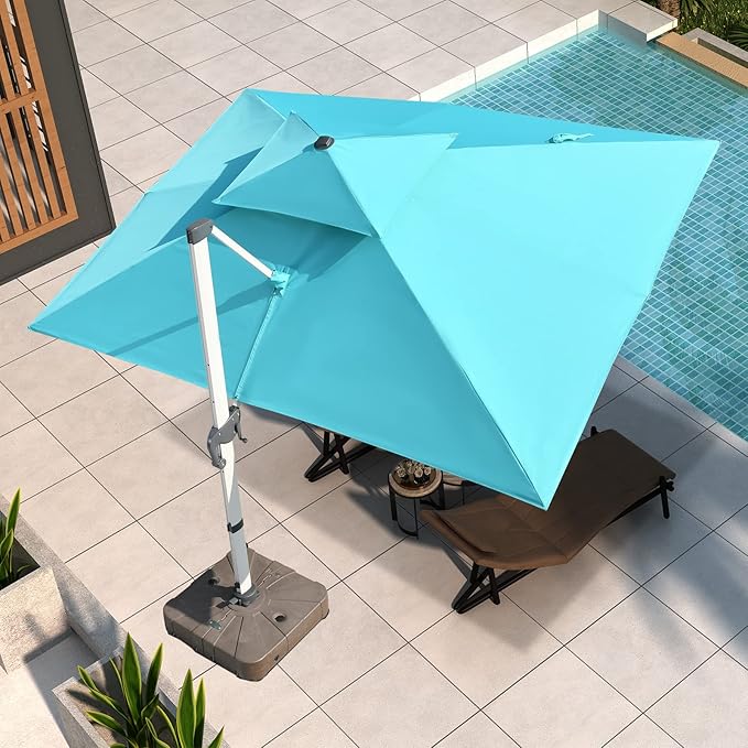 Cantilever Patio Umbrella with Cross Base and Cover Included - 360° Rotation Large Heavy Duty Offset Outdoor Umbrella with Easy Tilt for Pool Backyard Deck Garden (10x13 FT Turquoise Blue)