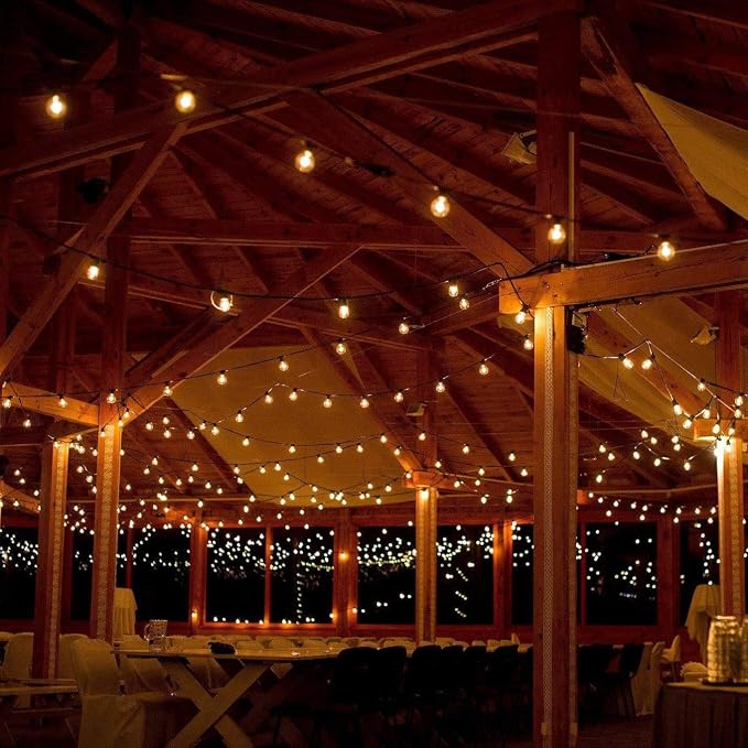 G40 White Pearl Outdoor Patio Globe String Lights (10 Foot - White Wire) | G40 Frosted White Pearl 1.6" Bulbs
