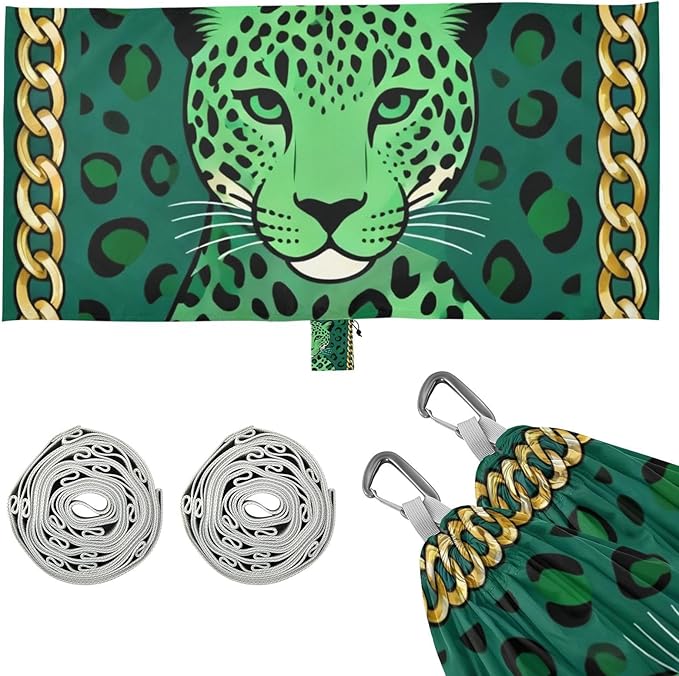 Green Leopard Portrait Outdoor Hammocks Swing Hammock for Patio Backyard Lounge Base