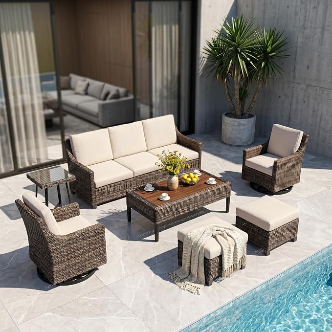 Wicker Patio Conversation Set, Outdoor Patio Furniture Set with Deep Seating, Wide Armrests & Thick Cushions, All-Weather Outdoor Furniture Set for Patio, Porch, Deck & Backyard