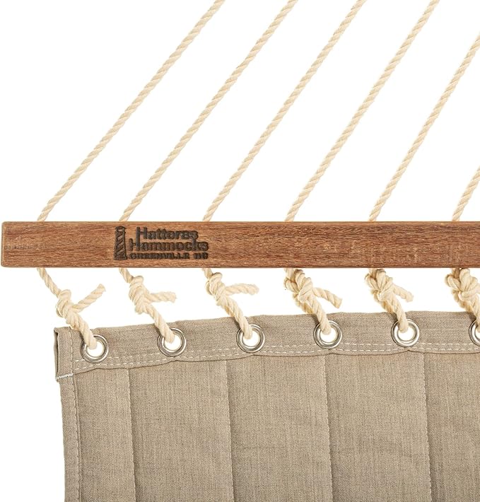 Hatteras Hammocks Large Cast Ash Sunbrella Quilted Hammock – 13 ft. x 55 in., 2-Person, 450 lb Capacity, Cumaru Spreader Bar, Zinc-Plated Hardware – Handcrafted in The USA