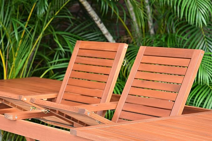 Amazonia Arizona 9-Piece Patio Rectangular Extendable Dining Table Set | Eucalyptus Wood | Ideal for Outdoors and Indoors