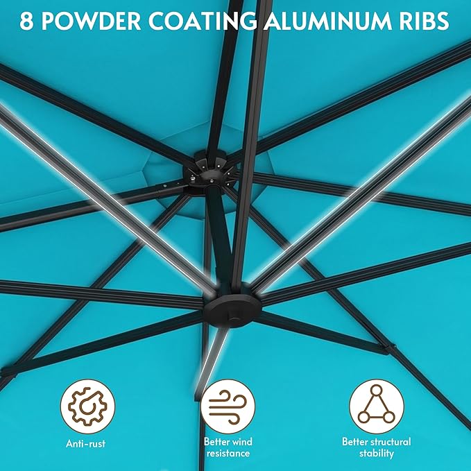 11FT Cantilever Patio Umbrella with Base Included, Large Cantilever umbrella with 360°Rotation, Heavy-Duty Offset Outdoor Umbrella for Patio,Pool,Garden and Backyard (Turquoise)