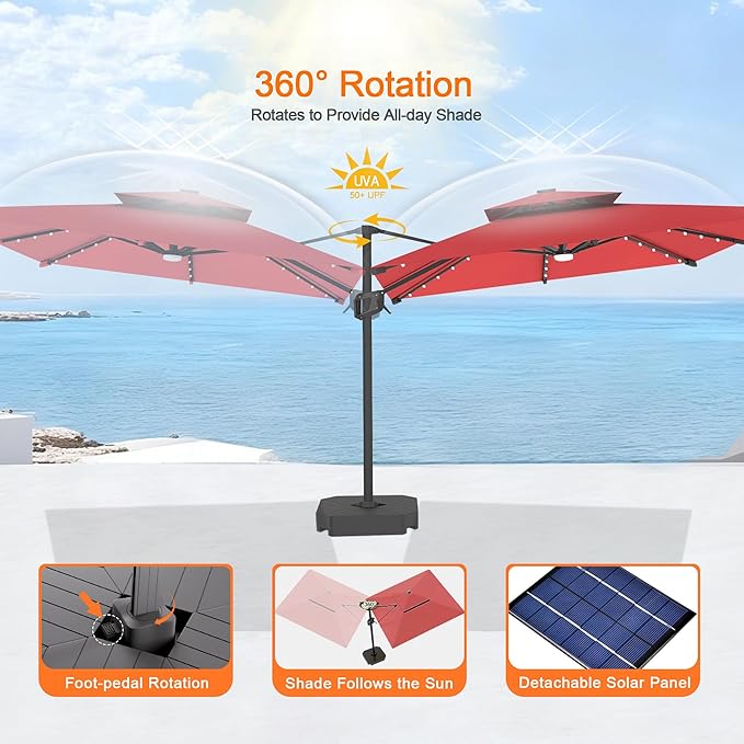 Aegis Pro 10' X 10' Cantilever Umbrella with Built-In LED Lights, Reinforced Aluminum Ribs & Pole, 360-Degree Rotation, Includes Cover for Garden Deck Pool Patio