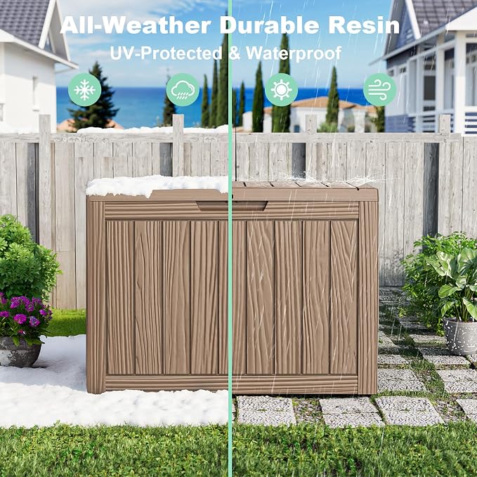 55 Gallon Outdoor Waterproof Storage Box, UV Resistant Resin Deck Box with Built-in Handle, Outdoor Storage Container for Patio Furniture, Garden Tools, Patio Cushions, Grey