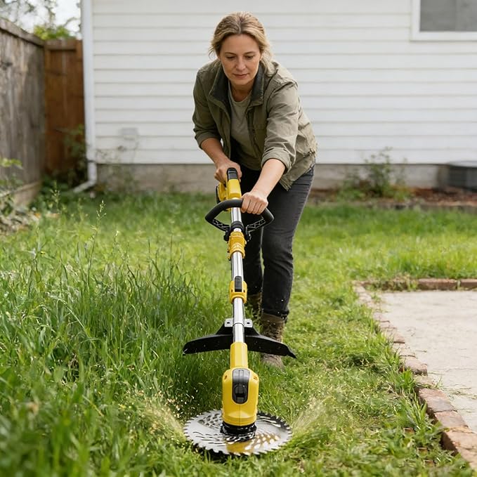 3-in-1 Cordless Weed Wacker, Grass Trimmer/Lawn Mower/Brush Cutter with LCD Display, (2 x 4.0Ah Batteries & Charger), Electric Weed Eater for Yard and Garden (900W Brushless Motor, 4 Blades)