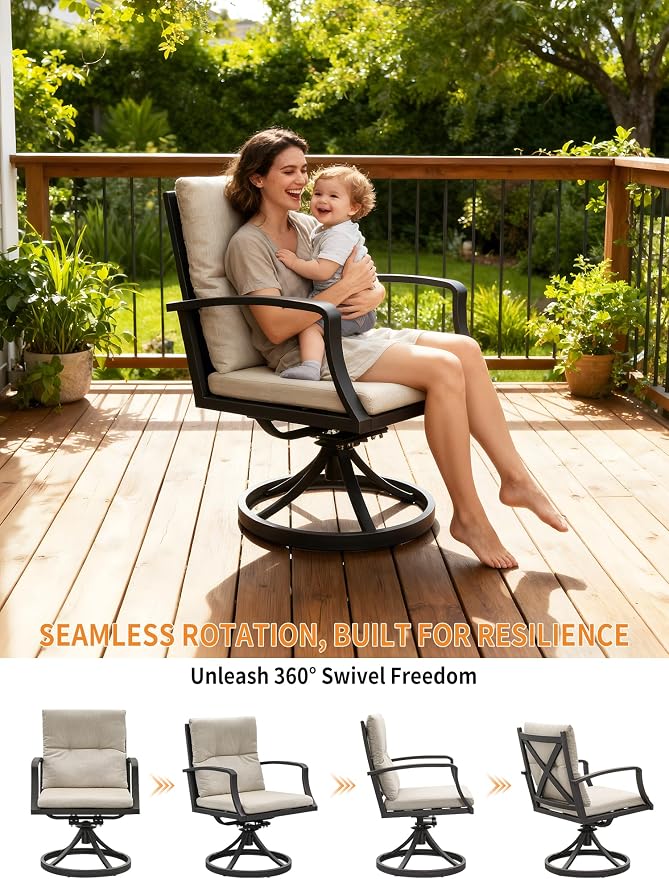 9 Pieces Outdoor Dining Set, Never-Rust Aluminum Patio Dining Set for 8, Patio Table and Chairs Set with 2 Swivel Rocker Chairs, Patio Furniture Setfor Decks, Garden, Lawn, Gunmetal