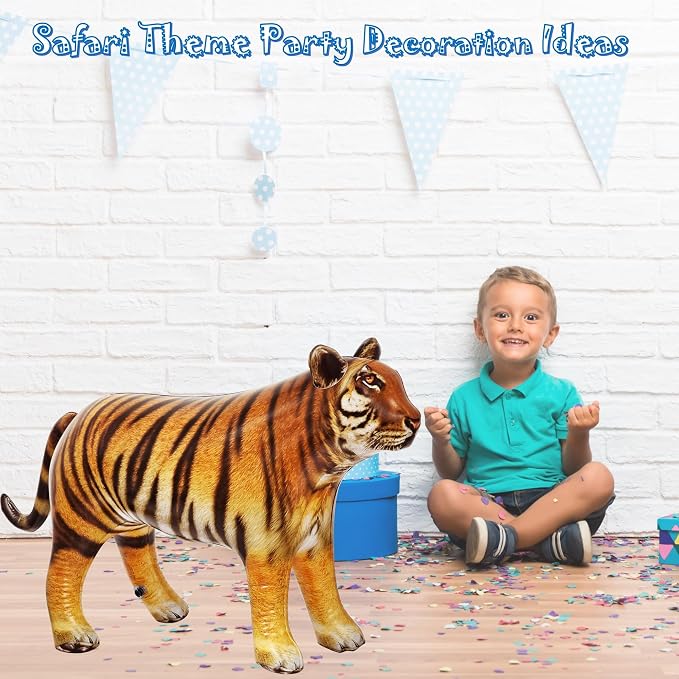 Jet Creations 40" Long Inflatable Tiger Toy, Orange-Yellow with Black Stripes, Realistic Jungle Animal Figure, Home Decor, Photo Prop, Thanksgiving Christmas Winter,Wildlife Safari Theme, 1 pc | Bold stripes, powerful stance and lifelike artwork captur...