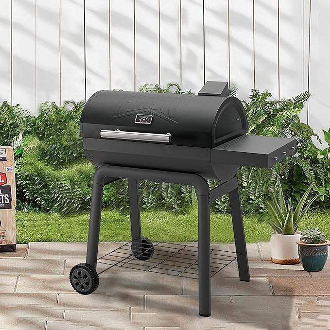 Feasto Heavy-Duty 30-Inch Charcoal Grill with Side Table & 647 Sq. In Cooking Area, Outdoor BBQ Grill for Outdoor Barbecue in Backyard, Patio and Parties, Grey