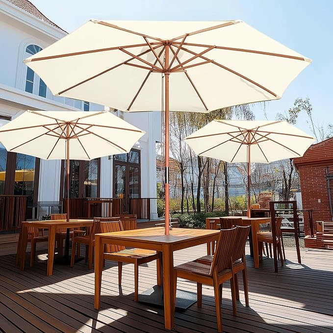 Yescom 9ft Coastal Solid Wood Umbrella Pulley Lift Commercial Base with Wheel Included for Seaside Restaurant Terrace Poolside Beach Club