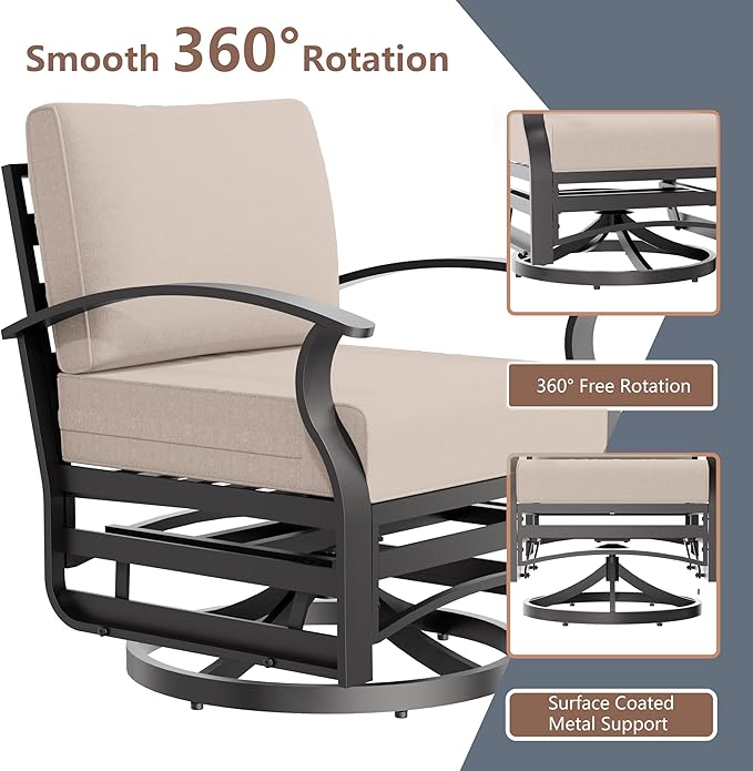 Aluminum Outdoor Patio Furniture Set,5 Pieces 5 Seats Metal Patio Sectional Furniture Set,Patio Conversation Sets with 45" Propane Fire Pit Table,Swivel Rocking Chairs Set,Sand