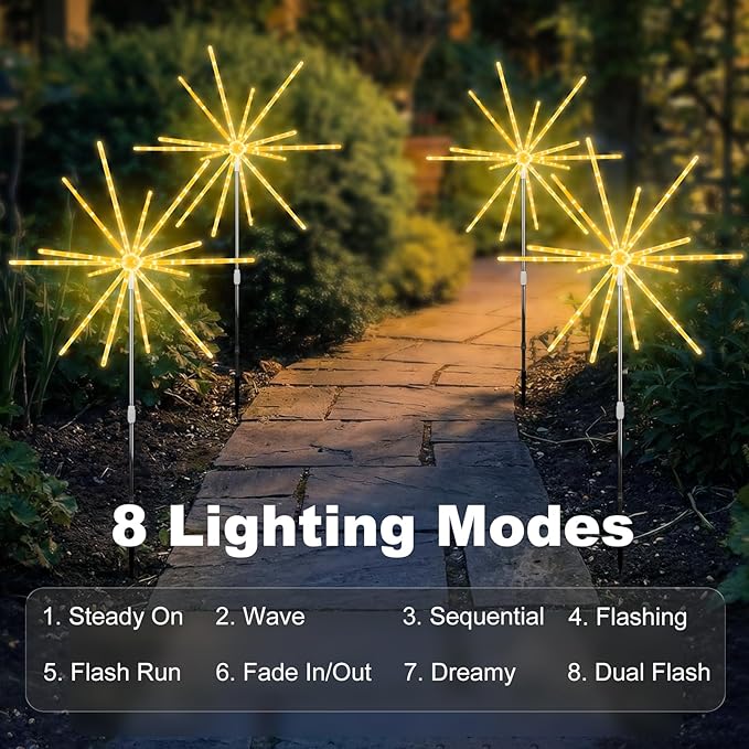 CCILAND Solar Firework Lights Outdoor, 3 Pack 336 LEDs Solar Starburst Garden Lights with Timer 8 Modes, Waterproof Decorative Lights for Yard Patio Walkway Pathway Party Wedding (Warm White)