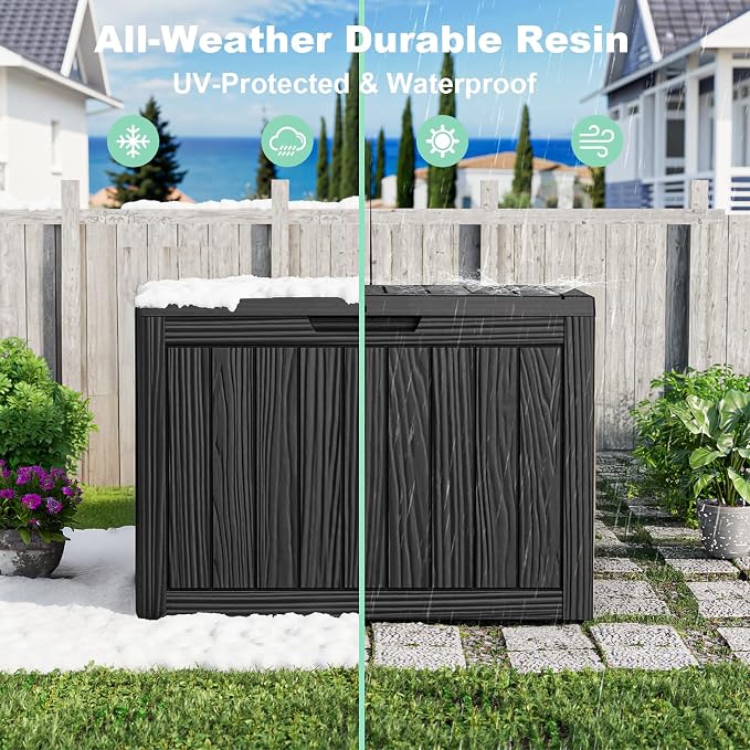 Deck Box Large Outdoor Storage for Patio Furniture,Outdoor Cushions,Garden Tools and Pool Supplies,Waterproof,Resin,Lockable (Black, 45 Gallon)