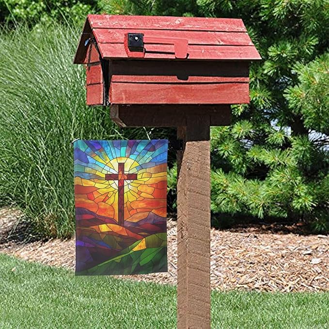 Colorful Glass Garden Flag 12x18 Inch Double Sided All-Weather Polyester Outdoor Flag For Patio Lawn Yard And Garden Welcome Decor