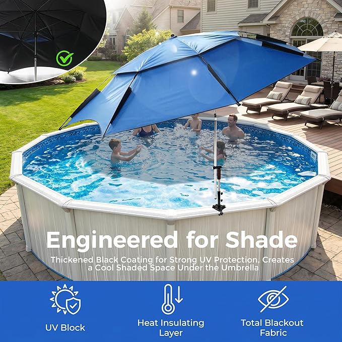 Extra Large Above Ground Pool Umbrella, Portable Outdoor Patio Umbrella for Pool 360° Adjustable Sun-Resistant Pool Shade Umbrella, 7.5ft Swimming Pool Accessories for Fishing Beach Camping