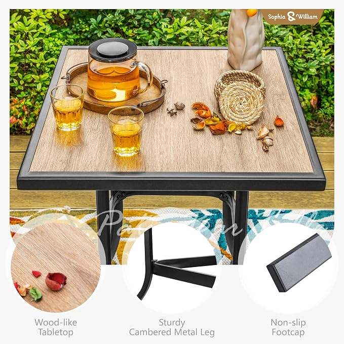 Sophia and William Outdoor Bar Height Table Square Patio Bar Table Metal Bistro Bar Table 27" x 27" Wood Like for Backyard Garden Pool