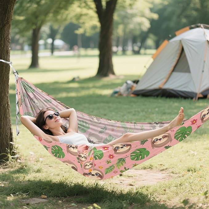 Camping Hammock Outdoor Hammocks for Outside Sloth Cute Palm Tree Beach Trees Portable Lightweight with Pockets Tree Straps Indoor