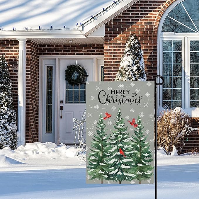 Christma Tree Garden FLag 12X18 IN Double Sided Winter Cardinal Garden Flags for Xmas Holiday Farmhouse Yard Outside Decoration