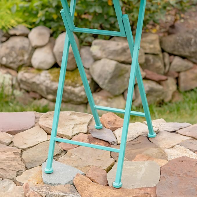Zaer Ltd. Mosaic Tile Furniture with Teal Metal Frame and Patterned Tile Tops (Baton Rouge - Teal/Blue/Green, Folding Accent Table)