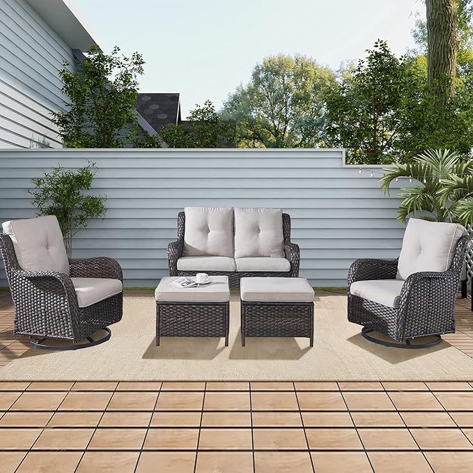 Rilyson Outdoor Loveseat Wicker Patio Sofa - 2-Seat Rattan Outdoor Couch Patio Furniture with Deep Seating and Comfortable Cushions for Outside Porch Deck Balcony(Brown/Beige)