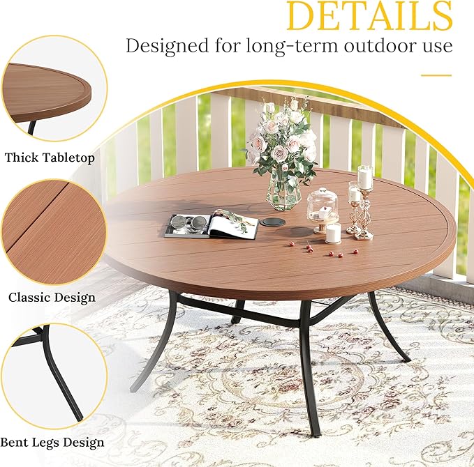 VICLLAX Outdoor Dining Set for 8, Outdoor Furniture Includes 60" Round Patio Table and Swivel Padded Chairs, Walnut Tabletop and Mixed Brown Fabric