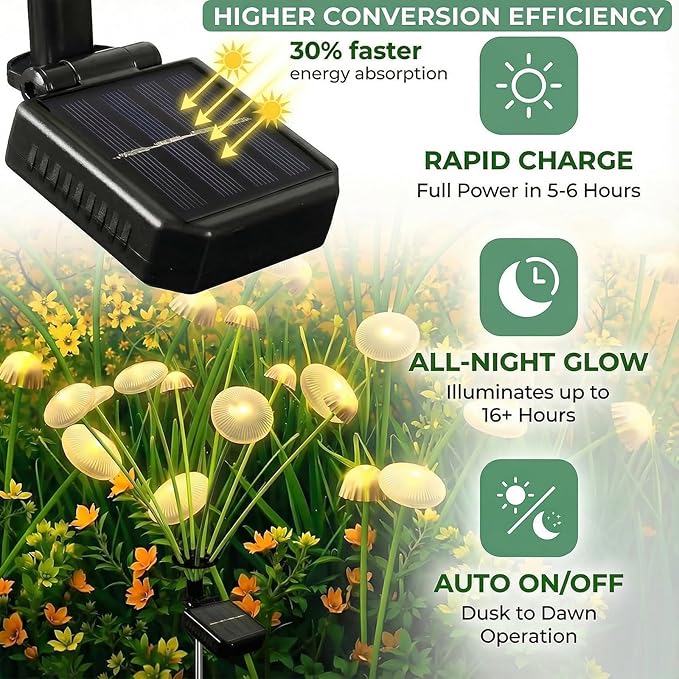 SyouHome 6 Pack Solar Garden Lights Outdoor, 8 Modes Warm White 32 LEDs Swaying Mushroom Lights for Outside Decor, Jellyfish Ambiance, IP65 Waterproof Outdoor for Garden, Pathway, Gifts for Mother
