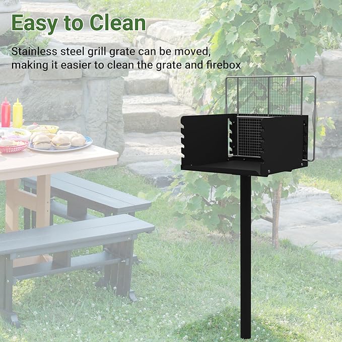 Park Grills, 256 Sq. In, Park Style Charcoal Grill, Heavy Duty In Ground Park Grill with Stainless Steel Cooking Grate and Cover for Commercial and Outdoor Cooking 16'' L x 16'' W x 8'' H