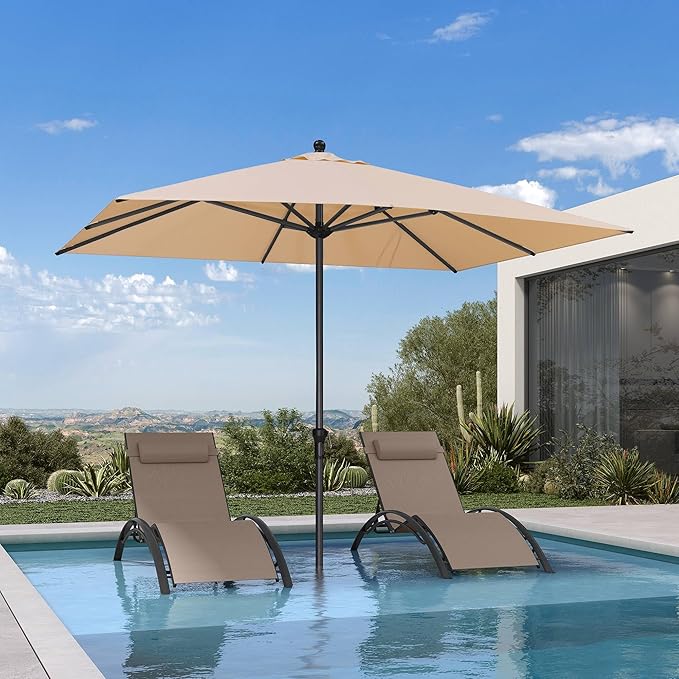 PURPLE LEAF 10' x 8' Rectangle Patio Market Umbrella with Base Outdoor Table Umbrellas Aluminum Frame Sun Shade with 8 Sturdy Ribs for Garden Deck Lawn Pool Beige