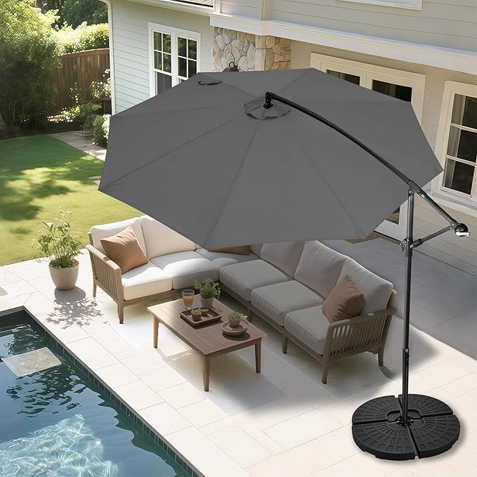 FLAME&SHADE 10ft Cantilever Patio Umbrella Outdoor, Large Offset Umbrella with Crank and Cross Base, UPF 50+ UV Protection Hanging Umbrella for Pool Deck Garden (Anthracite)