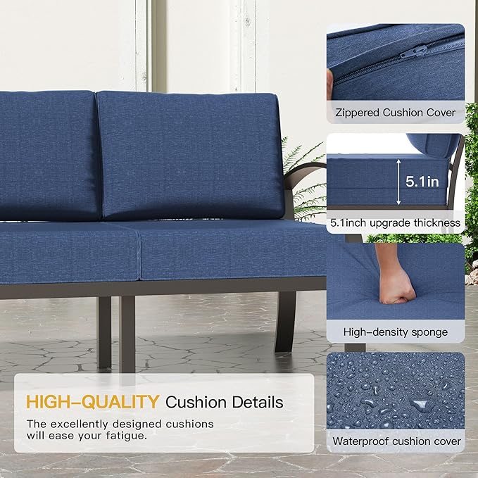 Aluminum Patio Furniture Set Patio Conversation Set,7 Seats Metal Modern Outdoor Furniture w/5.1" Cushions,Patio Sectional w/Swivel Chairs for Patio,Backyard,NavyBlue