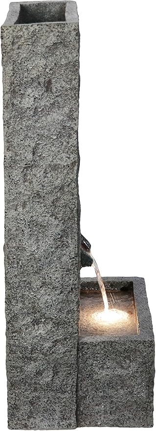 Hi-Line Gift Ltd. 32" H Rectangular Waterfall Fountain with Warm White LEDs, Gray