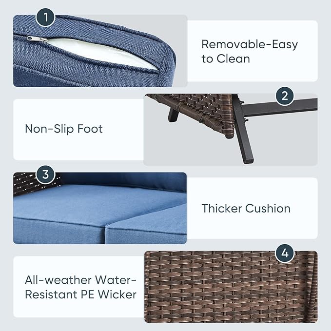Belord Outdoor Glider Bench Patio Loveseat - 500 Lbs Weight Capacity 2 Seater Wicker Sofa, Small Porch Glider Furniture All Weather Rattan Couch with Removble Cushion for Balcony Deck Backyard, Brown