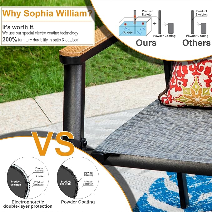 Sophia & William Patio Dining Chairs Set of 4, Stackable Aluminuum Frame | Grey textilene, Weather-resistant, light-weight & space-saving, Breathable & quick-drying, Outdoor deck backyard porch